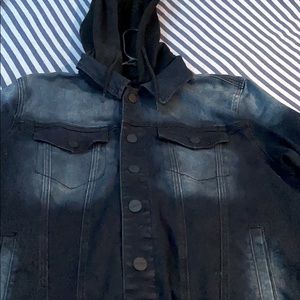 Guess Black Button Up Jean Jacket w Hoodie